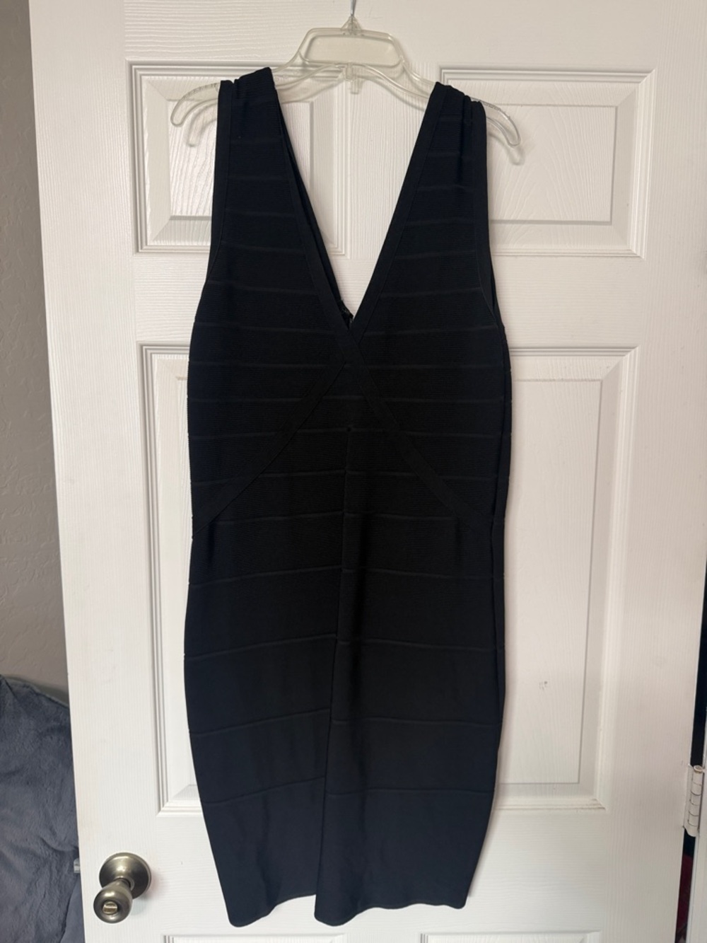 Calvin Klein Black V-Neck Midi Bodycon Dress